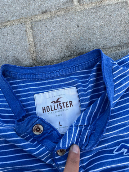 Hollister Blue Striped Henley L